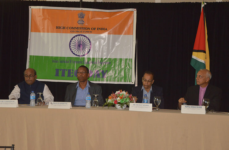 Indian High Commissioner to Guyana Venkatachalam Mahalingam (left); General Manager of the National Data Management Authority (NDMA), Francis Simmons (second left); Auditor General, Deodat Sharma (second right) and Minister of Communities, Ronald Bulkan