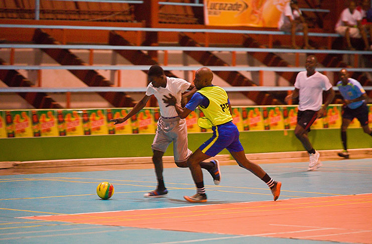 Action in the Magnum Mash futsal championship on Wednesday night. (Samuel Maughn)