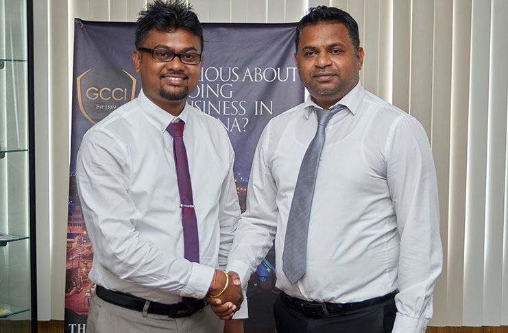 Georgetown Mayor Ubraj Narine, (left) and President of the Georgetown Chamber of Commerce and Industry, Deodat Indar (Samuel Maughn photo)