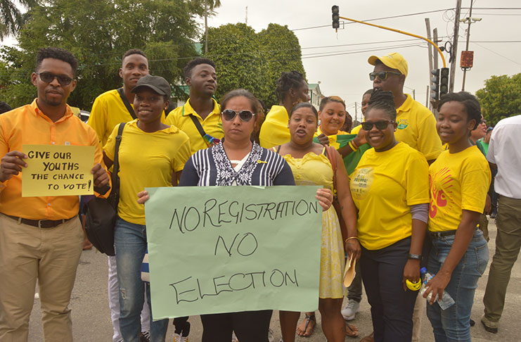 Juaretha Fernandes and a section of the Youth for Change (YFC) team that picketed GECOM’s Office
