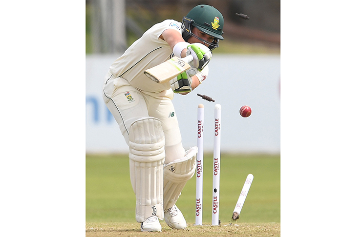South Africa opener Dean Elgar had his stumps rattled by Vishwa Fernando early in the day. (Gallo Images/Getty Images)