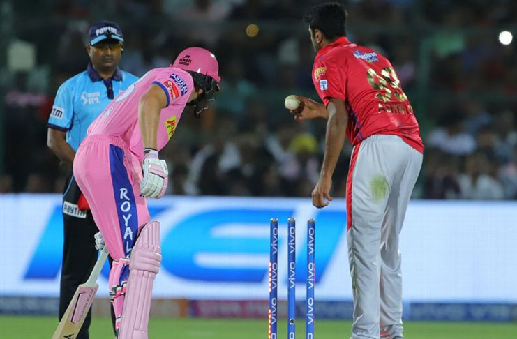 Ravichandran Ashwin ‘mankads’ Jos Buttler. (BCCI photo)