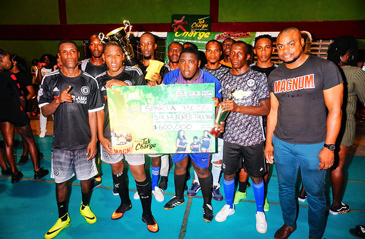 Champs! Sparta Boss following their 2 – 1 penalty kicks win over Back Circle in the Magnum Mash Cup Futsal championship