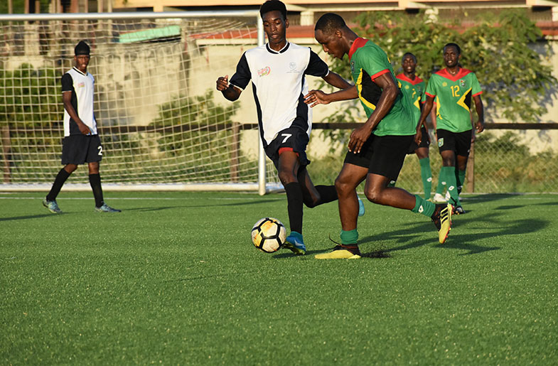 Golden Jaguars' Clive Nobrega in action during his side’s clash with an EDFA-select side