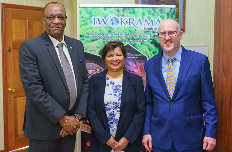 From left: Minister of State, Joseph Harmon; Canadian High Commissioner to Guyana, Lilian Chatterjee; and Assistant Deputy Minister of the Americas in the Canadian Ministry of Global Affairs, Michael Grant 