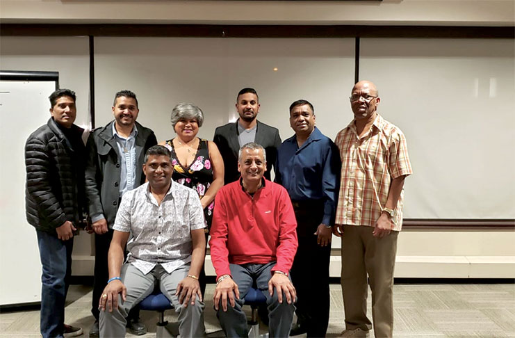 OSCL executives: Standing (from left) Patrick Prashad, Budesh Ramsawak, Kim Sue, Ravindra Babulall, Vish Jadunauth and Frederick Halley. Sitting Terry Mathura (left) and Albert Ramcharran.