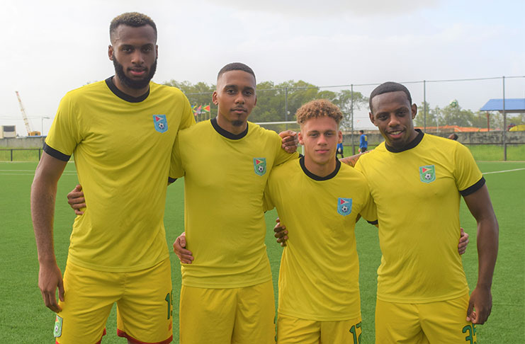 L-R – Golden Jaguars players Jordan Greenidge, Keanu Marsh-Brown, Stephen Duke-McKenna and Anthony Jeffrey, following their first training session together at the GFF’s Providence facility.