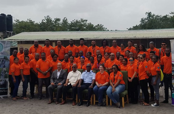The first cohorts of the Civil Defence Commission Volunteer Response Team (VERT) at the launch of  their one-year training programme at Camp Madewini, Timehri, East Bank Demerara.