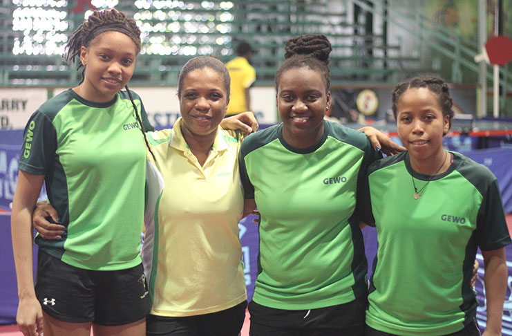 Guyana females (l-R Chelsea Edghill, Jody Ann-Blake, Trenace Lowe and Natalie Cummings) were solid on the opening day.