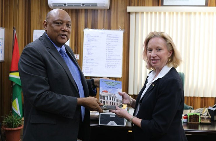 Minister of Natural Resources Raphael Trotman and U.S. Ambassador to the Co-operative Republic of Guyana, Sarah-Ann Lynch