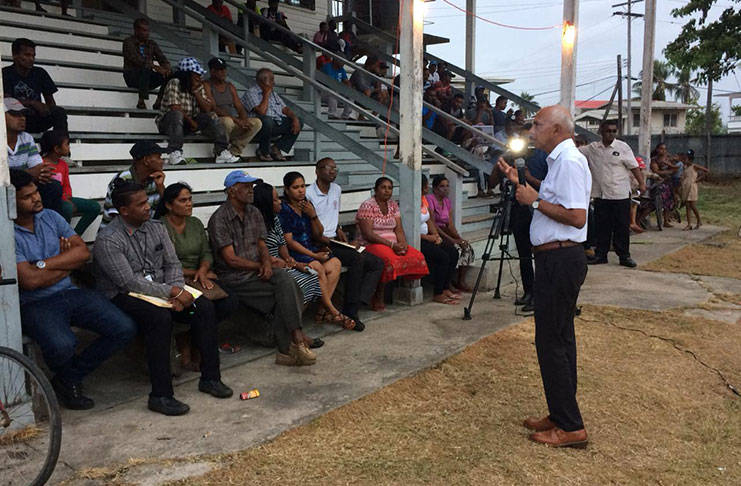 Minister of Communities, Ronald Bulkan addressing residents of Crabwood Creek, Region 6