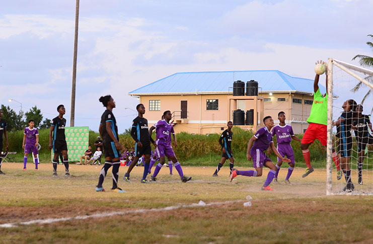 Blocked! President’s College saw one of its attempts against Lodge secondary blocked by the keeper (Samuel Maughn Photos)