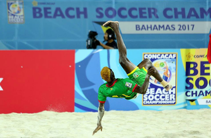 FLASHBACK! Guyana’s Jamal Haynes, who picked up the 2017 Scotiabank Young Player Award at the CONCACAF Beach Soccer Championship, scored what was described as the ‘Gold of the Tournament’