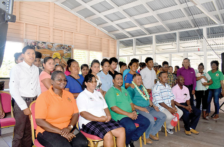 Minister of Indigenous Peoples’ Affairs, Sydney Allicock, with participants of the HEYS programme in Region Three.