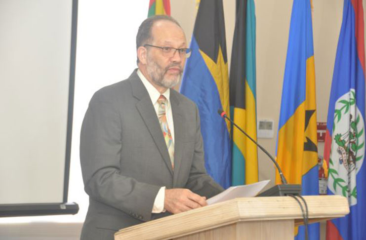 CARICOM Secretary-General Irwin LaRocque addressing the  opening of the 20th Meeting of CONSLE in Grenada