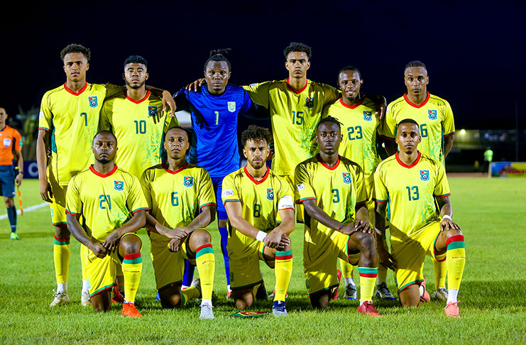 Guyana’s senior men’s team – the Golden Jaguars – prior to their 2–1 win over Belize on March 23 in their final Nations League Qualifiers game. (Photo compliments – CONCACAF)