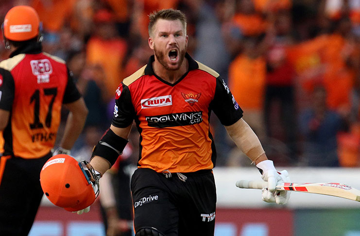 David Warner celebrates his century against Royal Challengers Bangalore..  (BCCI photo)