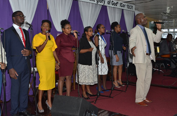 Members of the First Assembly of God Church in Wortmanville during worship on Sunday (DPI photo)