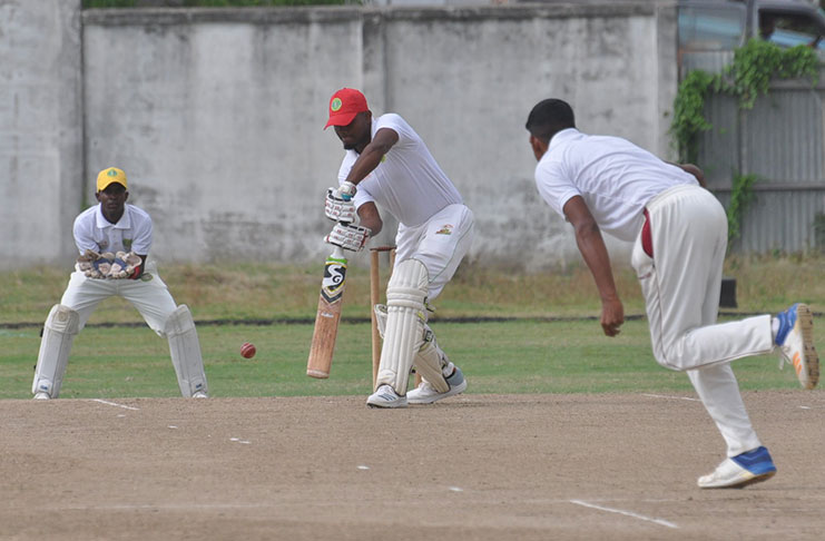 Alex Algoo drives Ellian Whyte during his knock.
