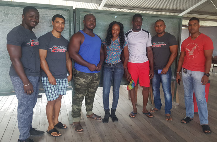 Executive members of the Guyana Bodybuilding and Fitness Federation (GABBFF) during one of their outreach visits to scout participants for the upcoming Novice Championships.