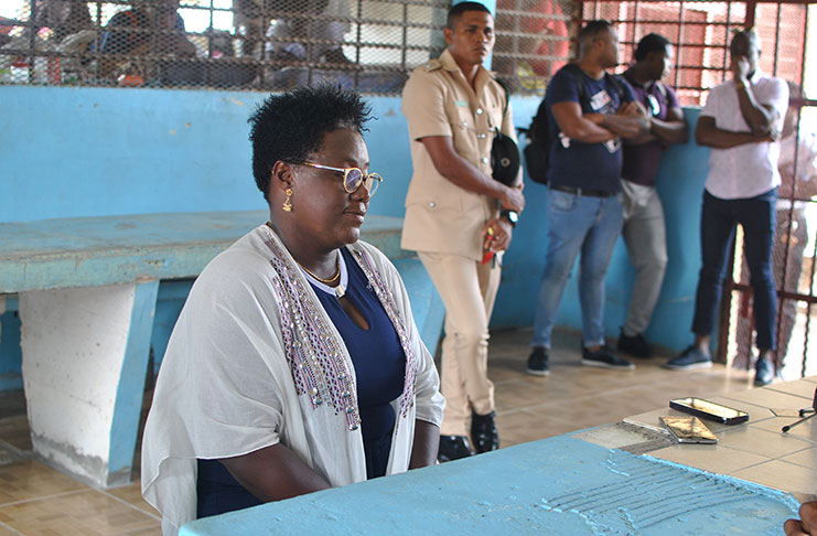 Minister within the Ministry of the Presidency, with responsibility for Youth Affairs, Simona Broomes talking to young inmates at the Timehri Prison