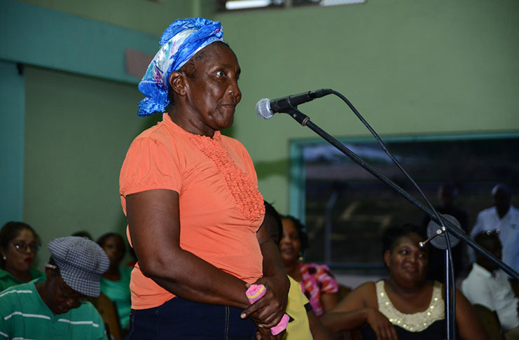65-year old Evadney Rodney speaks on pension-related matters (Samuel Maughn photo)