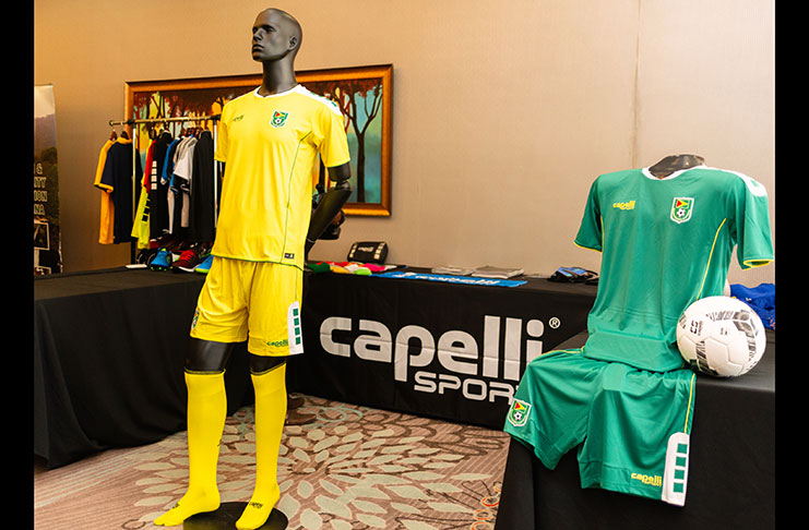 These recently unveiled uniforms will be worn by Guyana during the 2019 CONCACAF Gold Cup. (Samuel Maughn photo)
