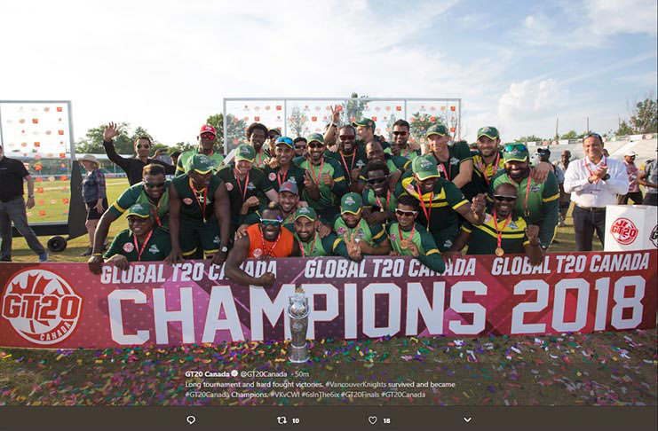 FLASHBACK: Vancouver Knights celebrate their Global T20 title win over Cricket West Indies (CWI) B in last year’s final.