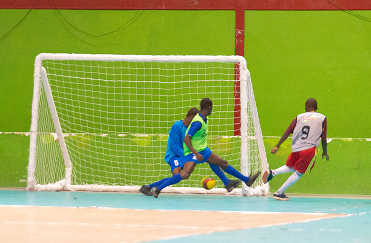 Part of the action in the Corona Futsal tournament.