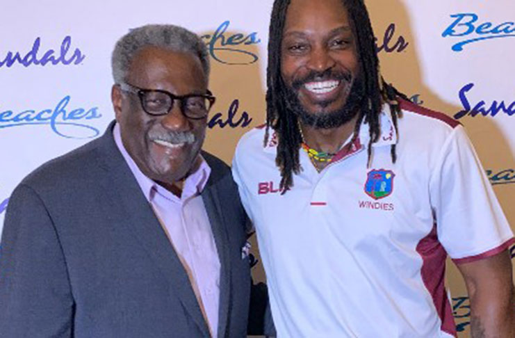 Legendary former captain Clive Lloyd (left) poses with Chris Gayle at the Sandals function.