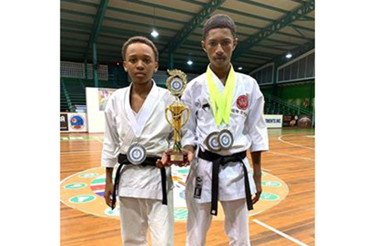A number of youths are currently training to represent Guyana at the event.  At the recent National Junior Karate Championships YMCA dojo’s Shamar Francis (right) finished first in the 12-14 kata competition, while Jamar Pile finished second in the kumite.