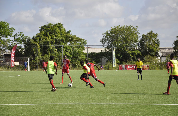 Action during the KFC U-20 Independence Cup at the National Training Centre at Providence, East Bank Demerara
