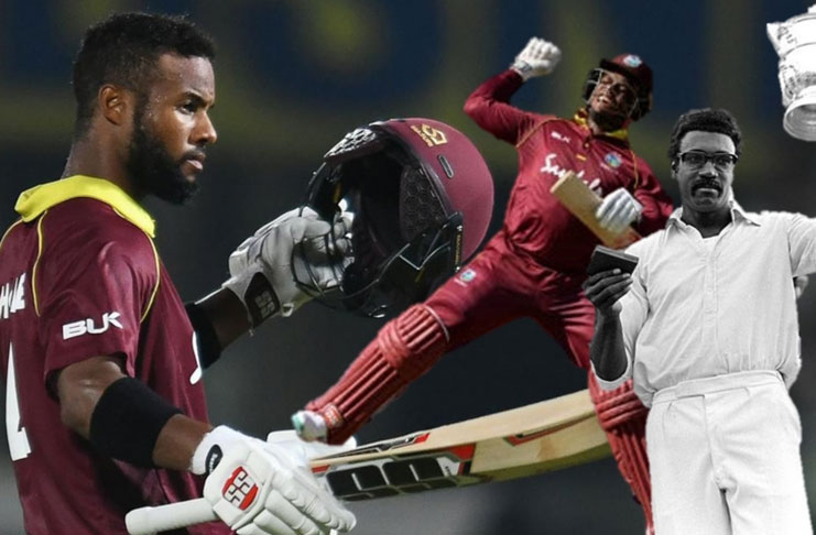 From left: West Indies players Shai Hope, Shimron Hetmyer and Clive Lloyd