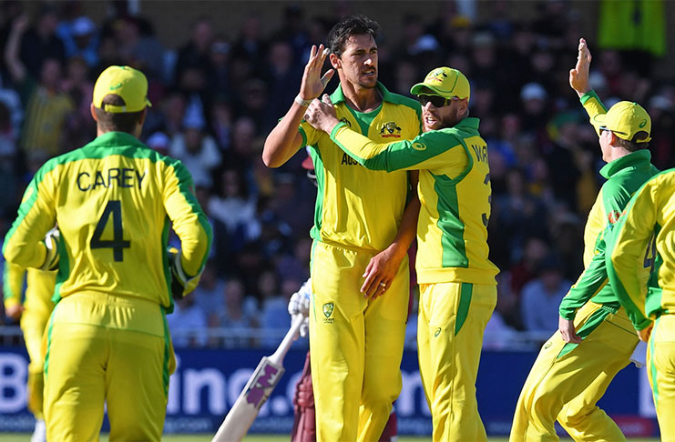 Mitchell Starc's Australian teammates were quick to celebrate his record-breaking five-wicket haul against the West Indies. Figures of 5-44 saw the left-arm quick become the fastest bowler ever to 150 one-day international wickets, one match quicker than Pakistan great Saqlain Mushtaq. (AAP)