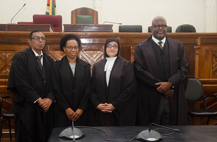 Four of the five newly-admitted Senior Counsel. From left: Rajendra Nath Poonai; Carole James-Boston; Shalimar Isha Ali-Hack; and Stephen Granville Newton Fraser