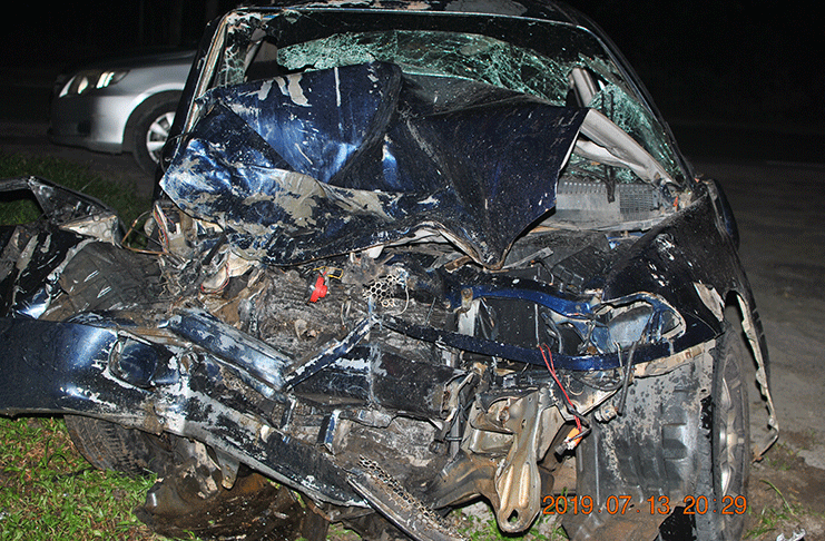 The wrecked vehicle which was driven by Royston Semple at the time of the accident