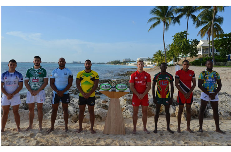 Captains from the participating countries at this year’s RAN 7s Championship in the Cayman Islands