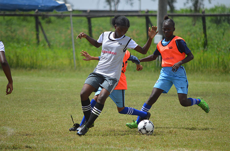 Action in the ExxonMobil Schools Football tournament Girls’ segment