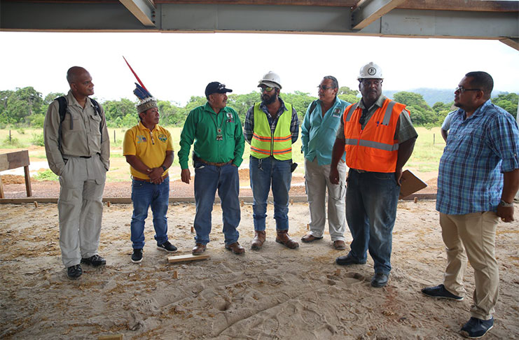 Minister of Indigenous Peoples’ Affairs, Sydney Allicock; Ministerial Adviser and Member of Parliament (MP), Hon. Mervyn Williams, and Guyana’s High Commissioner to Bangladesh, H.E David Pollard, at the construction site