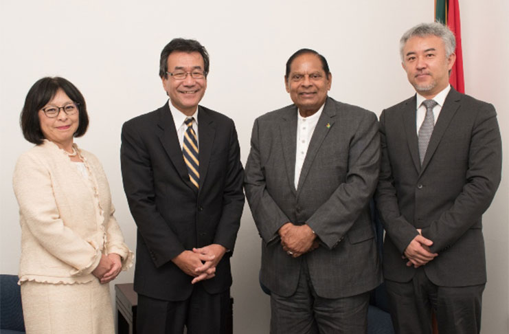 From L-R: H.E Sachiko Hirayama, wife of Japan Ambassador; Ambassador of Japan, H.E Tatsuo Hirayama; Prime Minister of Guyana, Hon. Moses Nagamootoo, and First Secretary to the Ambassador, Yamata Kabayas