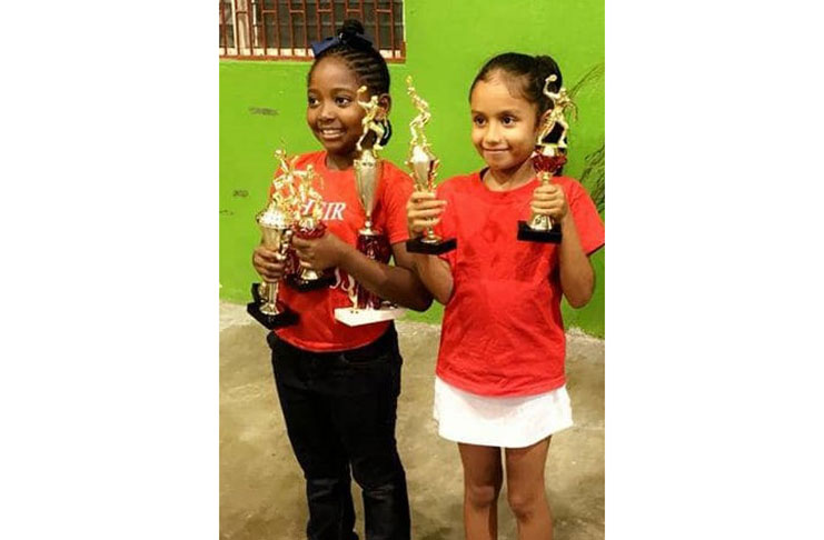 Titans Table Tennis Club players Jasmine Billingy (left) and Samara Sukhai finished first and third yesterday.