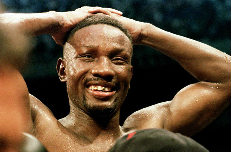 Pernell Whitaker grimaces as he listens to the judges' decision following his title fight with Julio Cesar Chavez in San Antonio in 1993. (Getty Images)