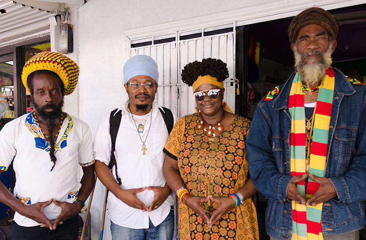 President of the Guyana Rastafarian Council, Ras Simeon Selassie; Former Vice President of the Guyana Rastafarian Council, Nicole Cole; Chairman of the Rastafari Core Group and General Secretary of the Guyana Rastafari Council, Ras Khafra Messdjehuti and Member of the Guyana Rastafarian Council Louis Jordan. (Photo by Delano Williams)