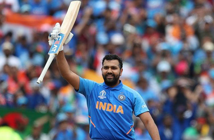 India’s Rohit Sharma celebrates his fourth century of the 2019 World Cup (David Davies/PA)