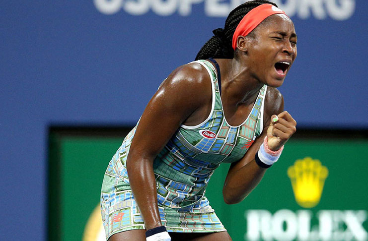 Coco Gauff of the United States celebrates a point in the third set against Timea Babos of Hungary (not pictured) on day four of the 2019 U.S. Open tennis tournament at USTA Billie Jean King National Tennis Center. (Mandatory Credit: Danielle Parhizkaran-USA TODAY Sports)