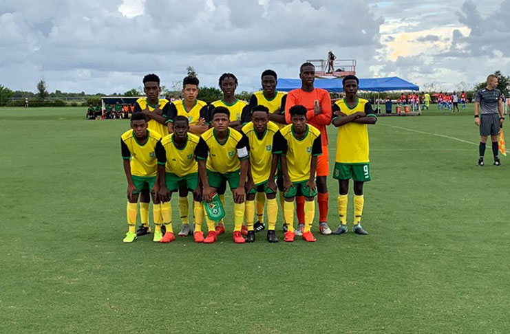 Team Guyana before kickoff against Nicaragua in the CONCACAF Boys U-15 Championship. (photo compliments CONCACAF)