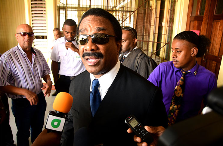 Attorney General and Minister of Legal Affairs Basil Williams reacting to the judgment of the High Court on House-to-House Registration (Photos by Adrian Narine)