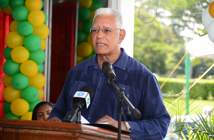 Minister of Agriculture Noel Holder addresses the audience at the interfaith service on Sunday (Samuel Maughn photo)