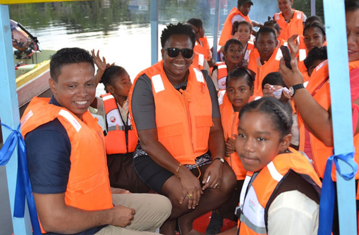 Minister within the Ministry of Communities, with responsibility for Housing, Hon. Annette Ferguson joins the students of Dora Primary School for a test ride on the new boat.
CEO, Silica Sandport Incorporated, Horace Tiwari.