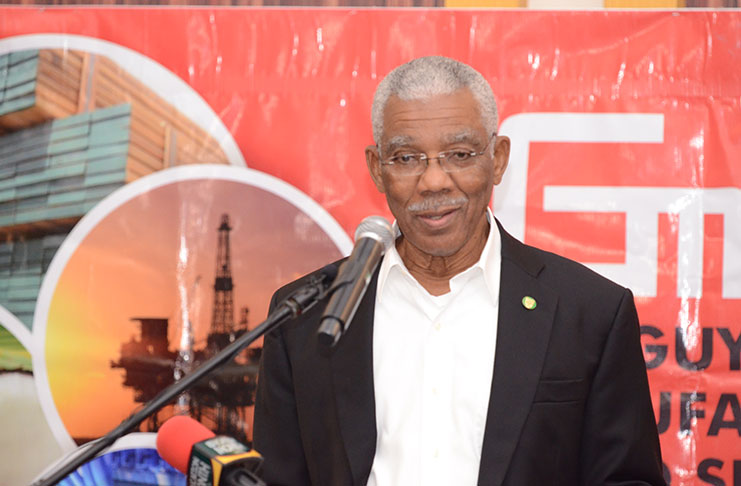 President David Granger delivering the key note address during GMSA’s Business Luncheon at the Pegasus Hotel on Thursday.